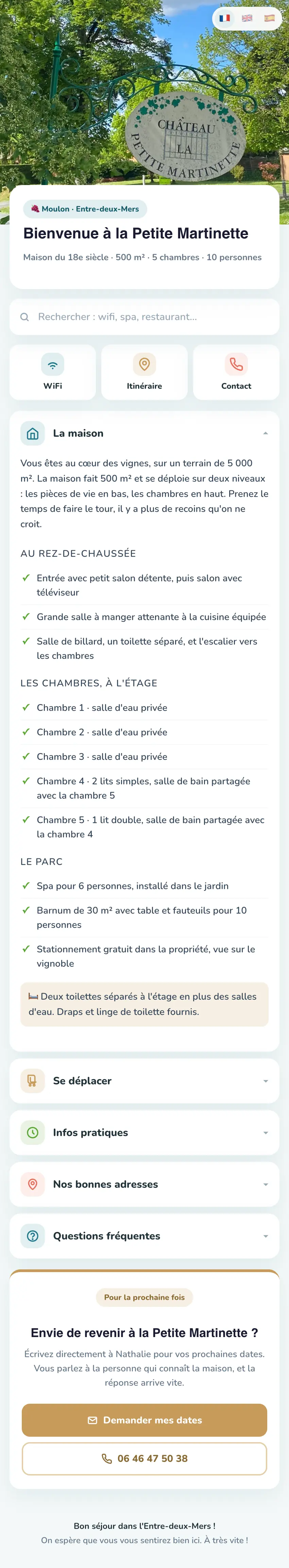 La fiche du logement qui s'ouvre sur le téléphone du voyageur